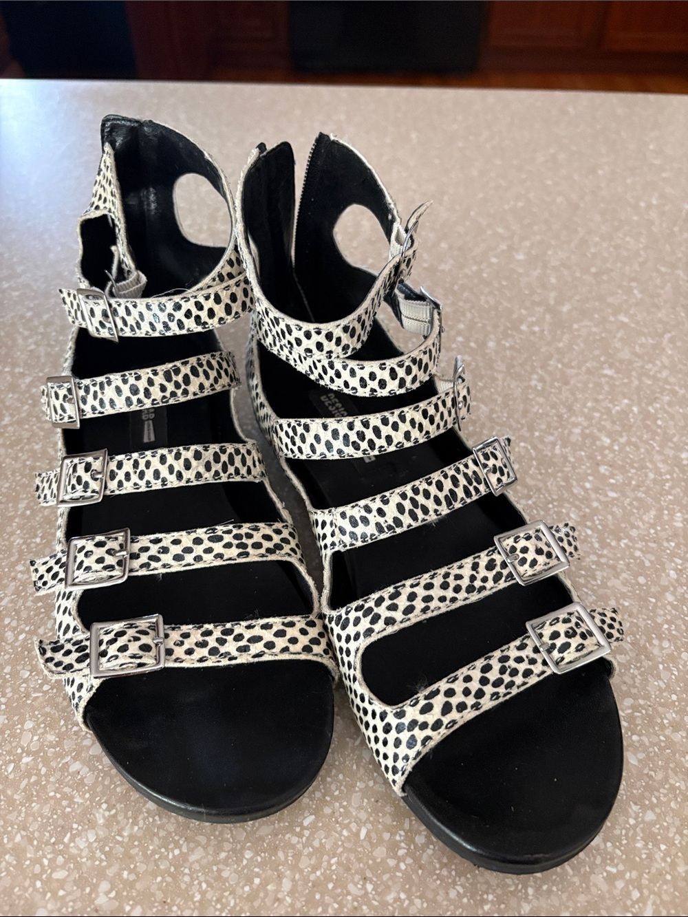 Design Lab Women’s Multi-Strap Black & White Print Gladiator Sandals